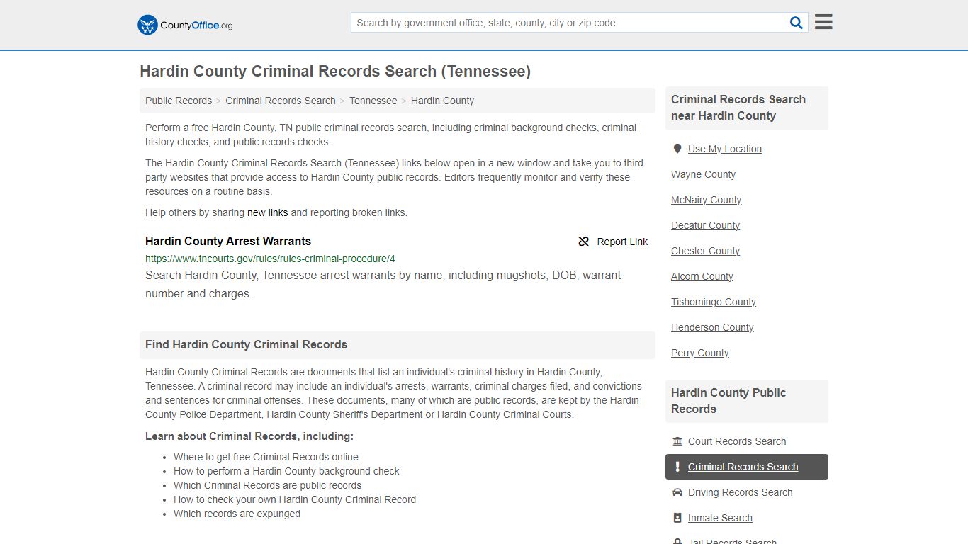 Criminal Records Search - Hardin County, TN (Arrests, Jails & Most ...